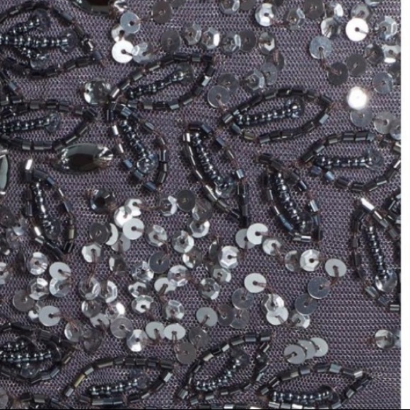 Adrianna papell Gunmetal grey sequin& beaded cap sleeves Long Dress - Picture 7 of 15